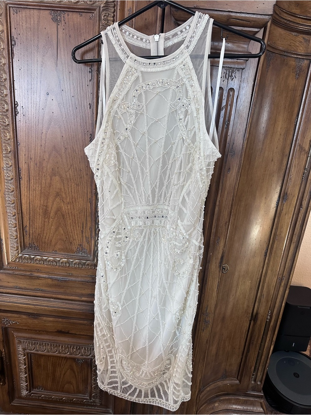 French Connection Cream Beaded Sleeveless Midi Dress
